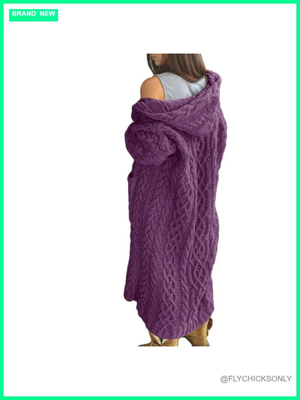 Womens Long Cable Knit Cardigan Sweater Open Front Hooded Coat with Pockets